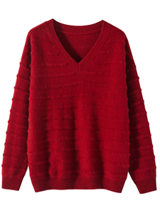 Women Cashmere V-neck Intarsia Sweater