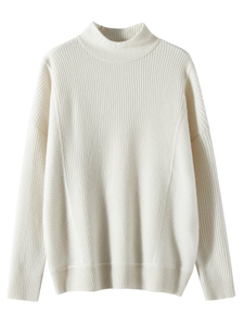 Women Cashmere Half Turtleneck Ribbed Batwing-sleeved Sweater