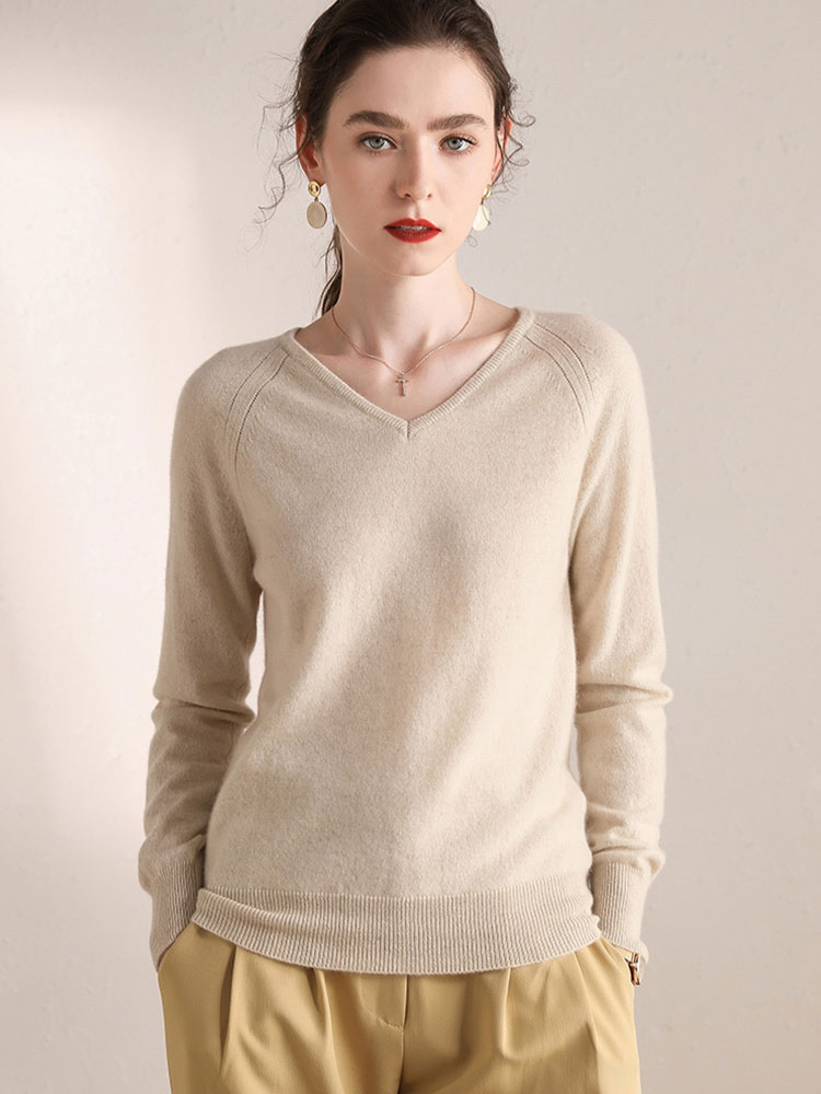 Women V-neck Sweater with Eyelet in Front 100% Cashmere - Buy Women ...